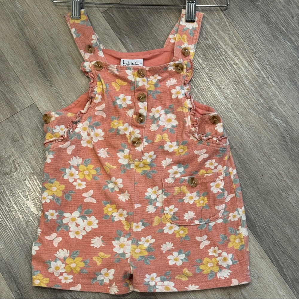 Boho Nicole Miller Romper 3T Toddler Girl Orange Peach Yellow Floral Flowers